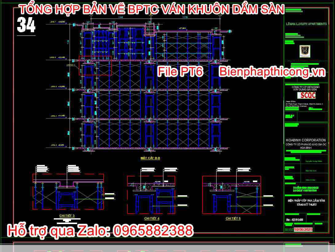 Bản vẽ biện pháp cốp pha dầm sàn cad.