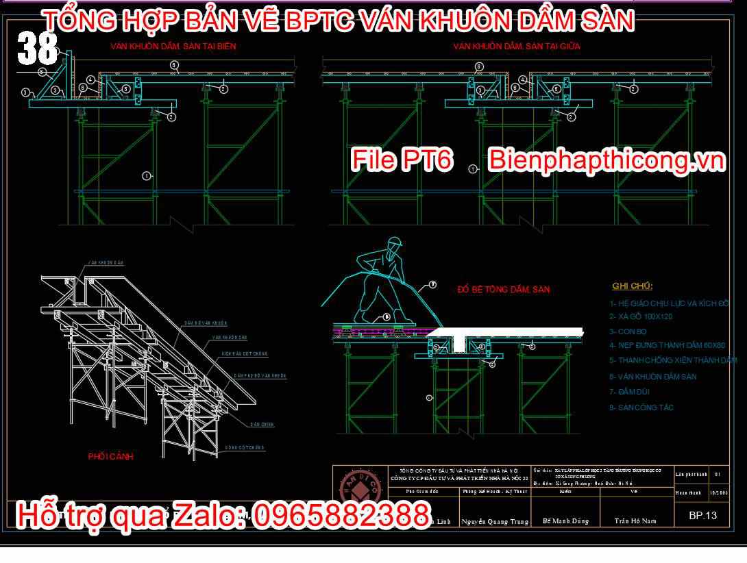 Chi tiết ván khuôn đổ bê tông dầm sàn cad.