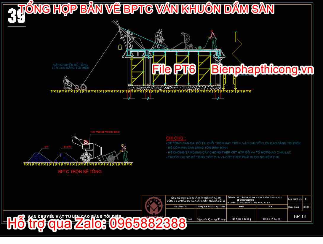 Bản vẽ biện pháp thi công ván khuôn dầm sàn cad.