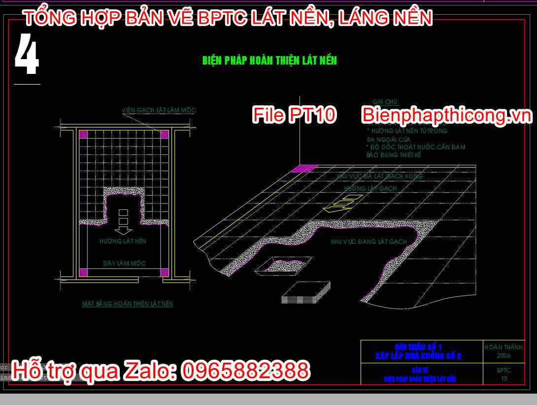 Bản vẽ biện pháp thi công hoàn thiện lát nền cad.