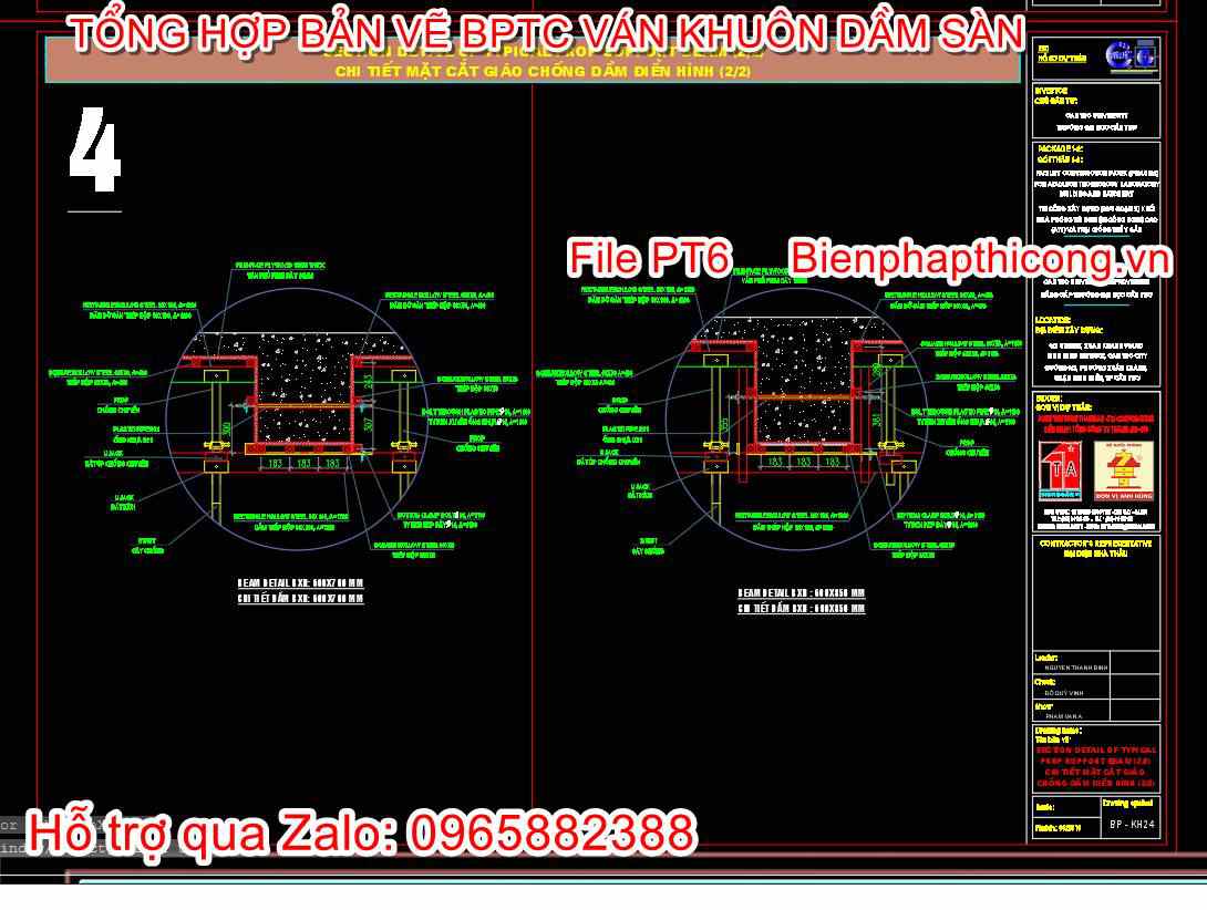 Bản vẽ biện pháp thi công mặt cắt giáo chống dầm cad.