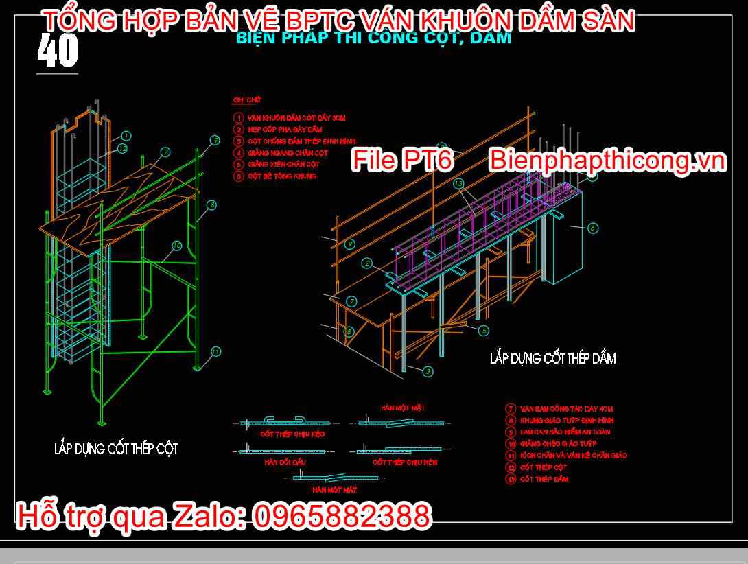 Bản vẽ biện pháp thi công ván khuôn cột dầm.