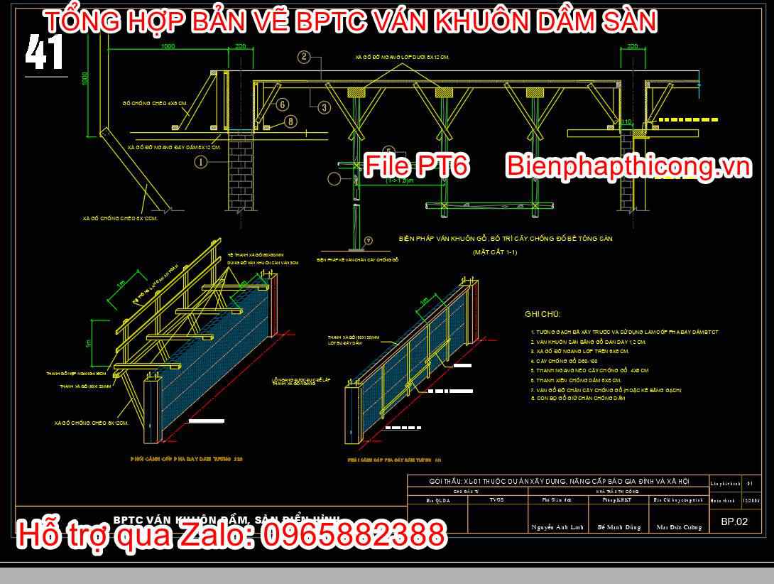 Bản vẽ biện pháp thi công ván khuôn gỗ dầm sàn.