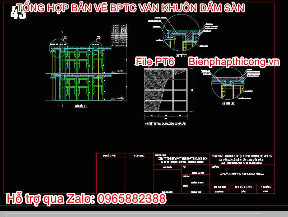 Mặt cắt chi tiết biện pháp thi công dầm sàn.