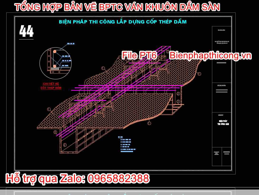 Bản vẽ biện pháp thi công lắp dựng cốt thép dầm cad.