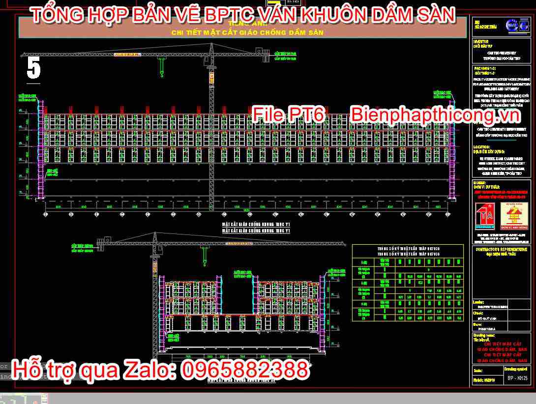 Bản vẽ biện pháp thi công mặt cắt giáo chống dầm sàn cad.