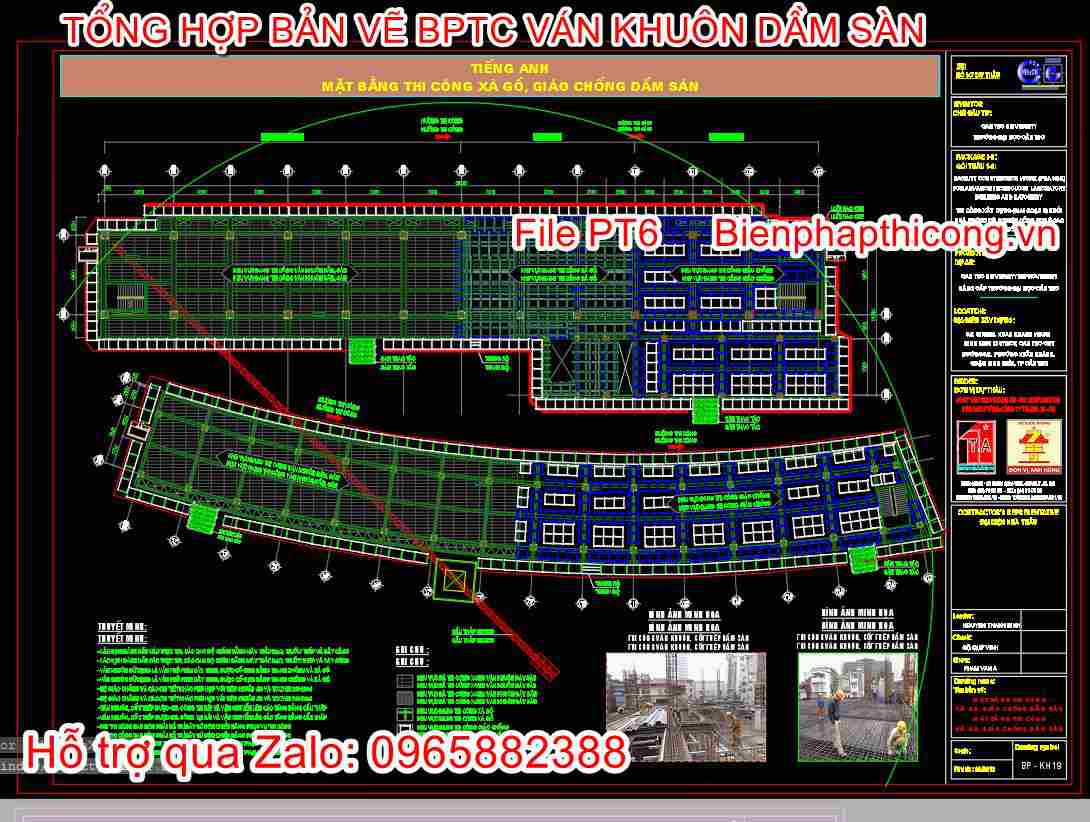 Mặt bằng thi công dầm sàn giáo chống cad.