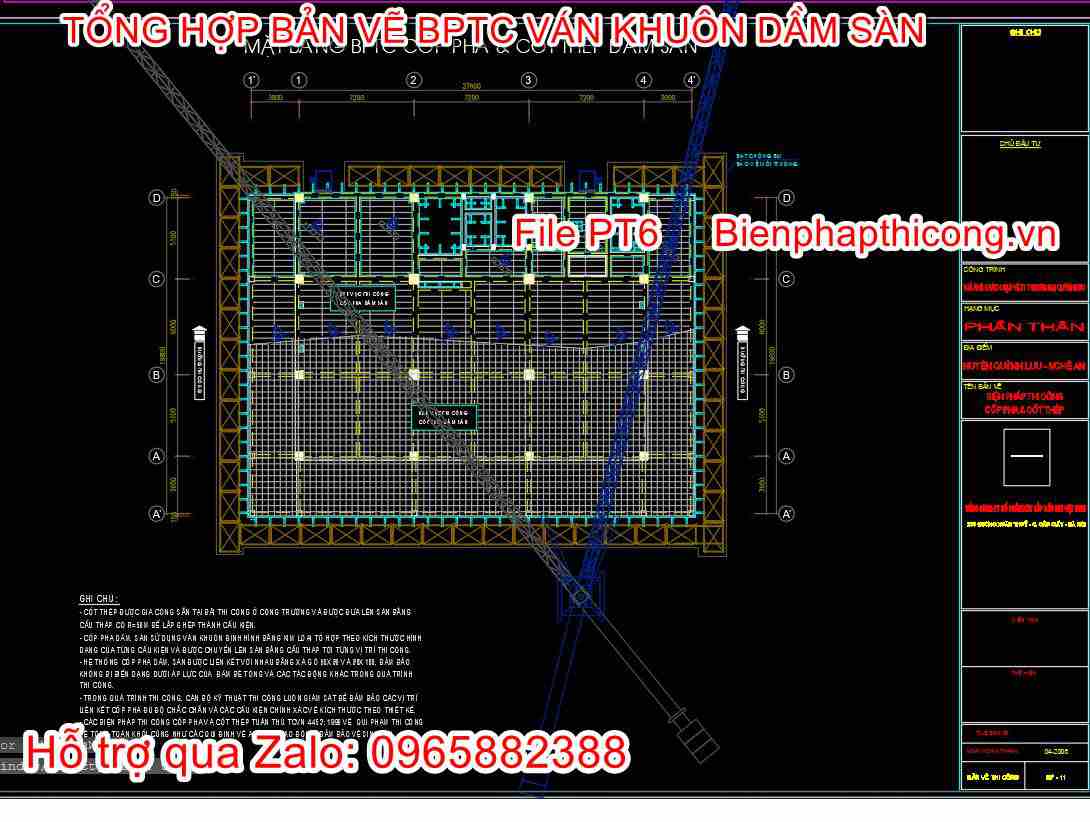 Mặt bằng bptc cốp pha cốt thép dầm sàn cad.