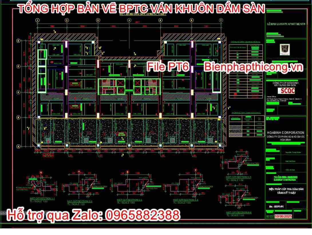 Bản vẽ biện pháp thi công mặt bằng dầm sàn cad.