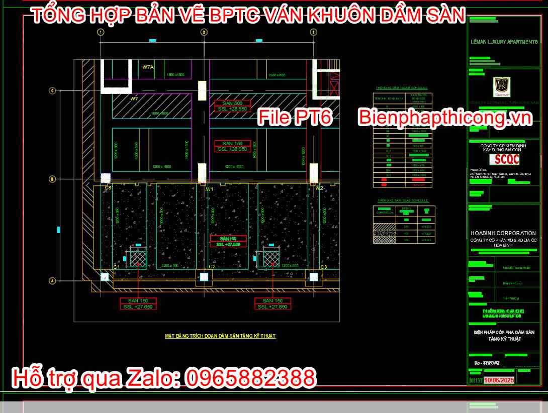 Bản vẽ biện pháp thi công dầm sàn kỹ thuật cad.