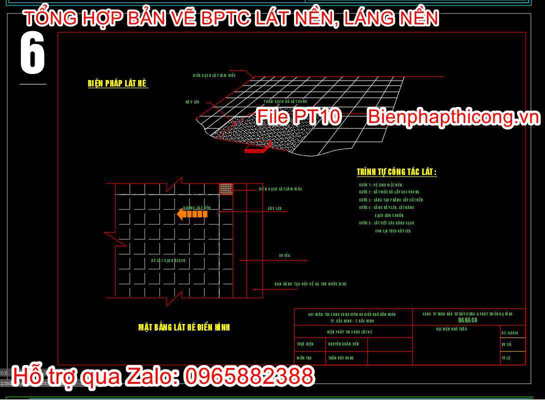 Bản vẽ biện pháp thi công công tác lát cad.