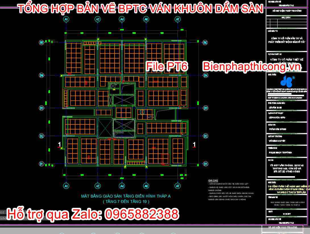 Mặt bằng giáo dầm sàn tầng điển hình cad.