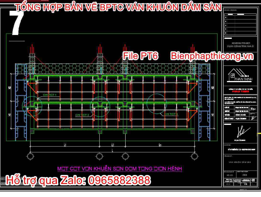 Bản vẽ biện pháp thi công mặt cắt ván khuôn dầm sàn.