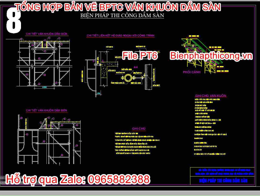 Bản vẽ biện pháp thi công dầm sàn cad.