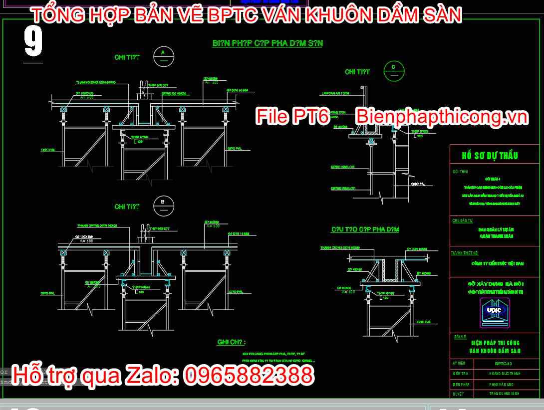 Bản vẽ biện pháp thi công cốp pha dầm sàn cad.