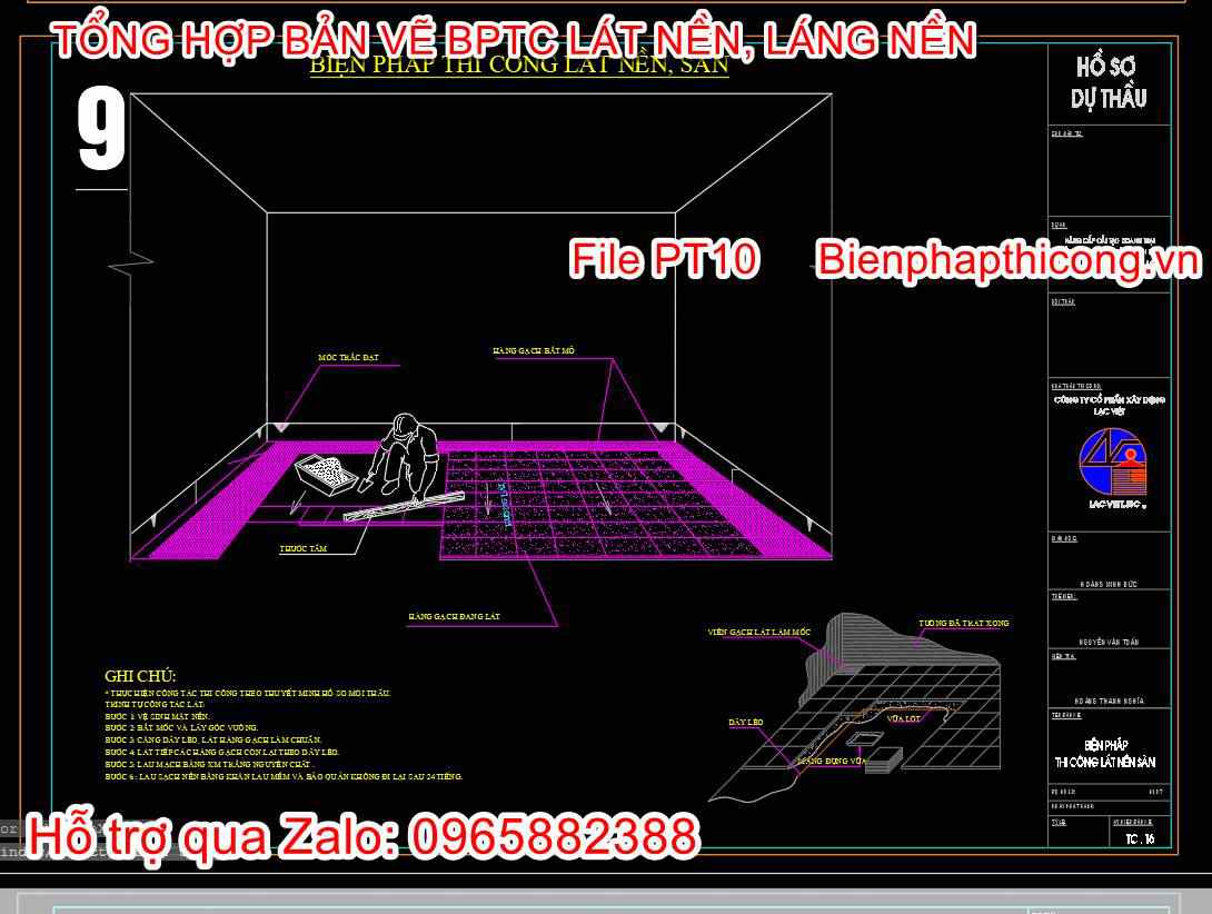 Bản vẽ biện pháp thi công lát nền sàn cad.